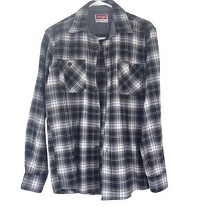 Wrangler Premium Quality‎ Black Plaid Flannel Shirt Mens Size S Button Down